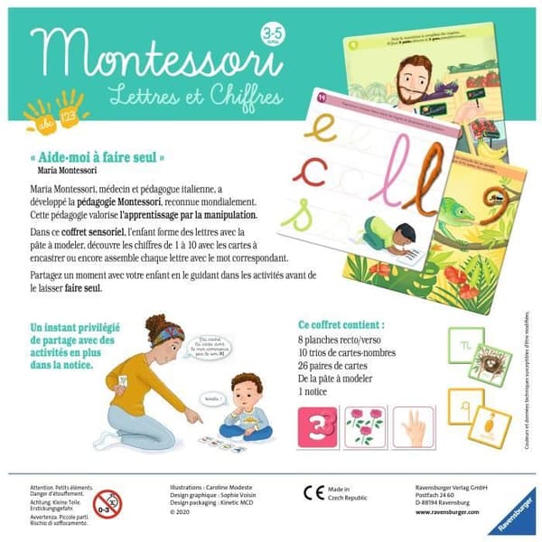 MONTESSORI - Bokstäver och siffror - Sensorisk låda - Lära bokstäver och siffror - Ravensburger - Från 3 år