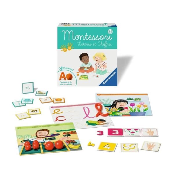 MONTESSORI - Bokstäver och siffror - Sensorisk låda - Lära bokstäver och siffror - Ravensburger - Från 3 år