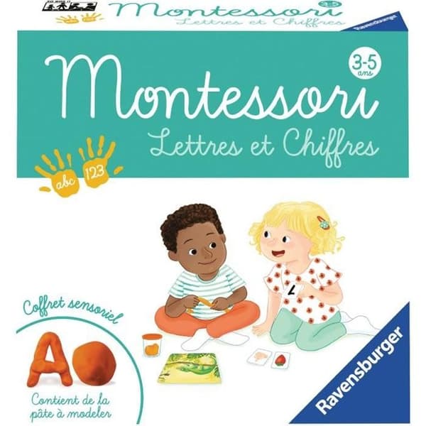 MONTESSORI - Bokstäver och siffror - Sensorisk låda - Lära bokstäver och siffror - Ravensburger - Från 3 år