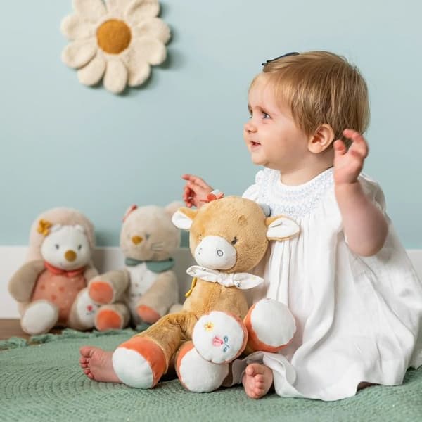 Aktivitetsdjur - Nattou - Ko Mila - 45 cm - Inbyggd ramsa - Bitt-ring - Spegel