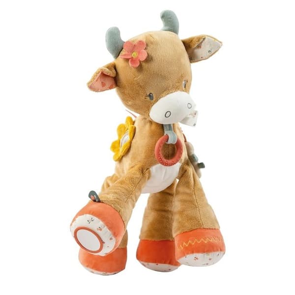 Aktivitetsdjur - Nattou - Ko Mila - 45 cm - Inbyggd ramsa - Bitt-ring - Spegel