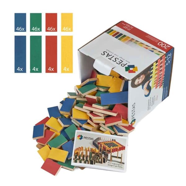 Dominos - Pestar - Förpackning med 200 dominobrickor - Bokträ FSC - Varierande färger - Lärande spel