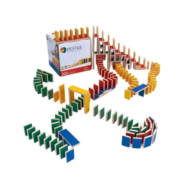 Dominos - Pestar - Förpackning med 200 dominobrickor - Bokträ FSC - Varierande färger - Lärande spel