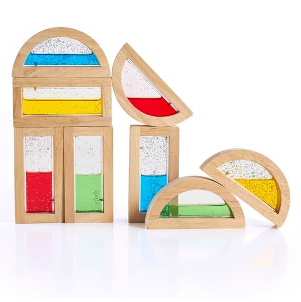 Sensoriska block - Guidecraft - Regnbågsblock - 8 delar - Färgat vatten - Glitter