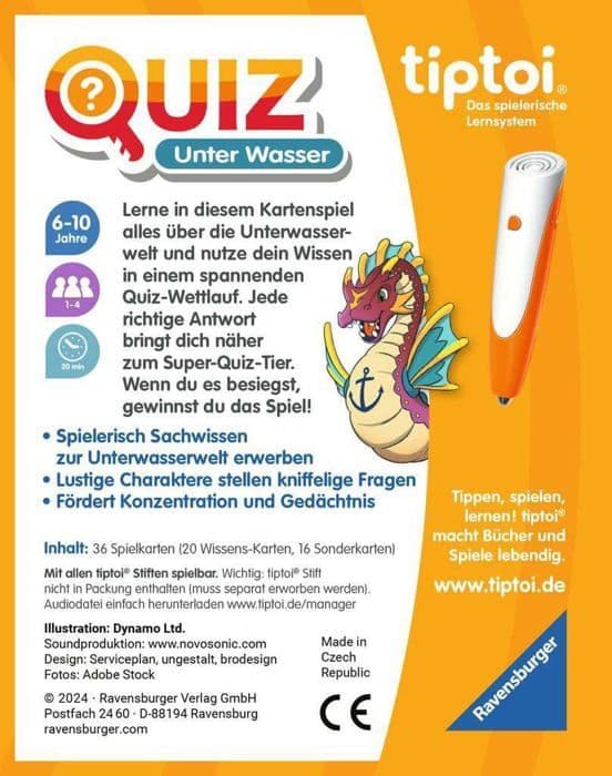 Ravensburger - 00192 - tiptoi Unterwasser Quiz Game för barn från 6 år för 1 till 4 spelare