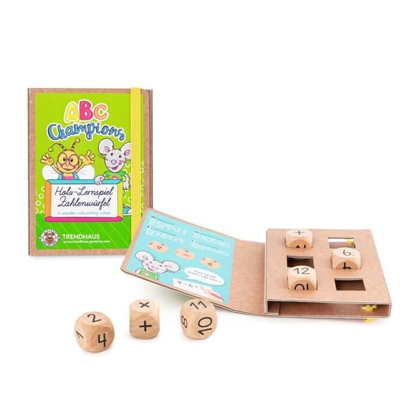Trendhaus lärande spel - 956408 - ABC Champions Set med 6 träkuber för att lära dig att räkna med siffror
