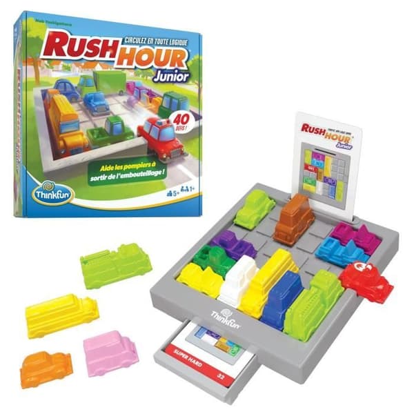ThinkFun-Rush Hour Junior-Logikspel-Pussel-Trafikstockning-40 utmaningar 4 nivåer-1 spelare eller fler från 5 år gammal-Ravensburger-76604