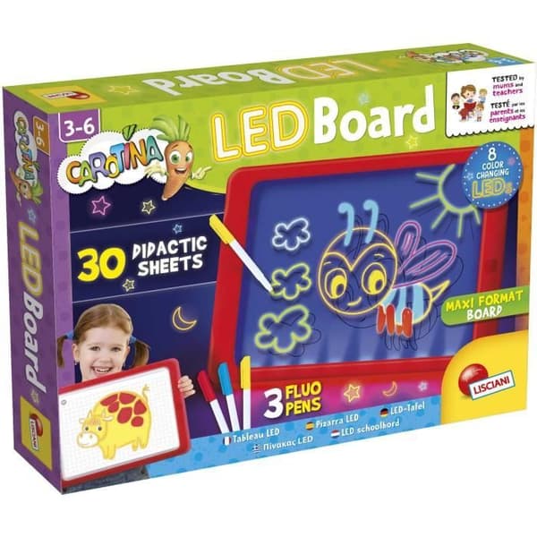 LED-tavla - LISCIANI - Carotina - Lysande ritningar - Fluorescerande pennor - Kreativt lärande - Utbildningsblad