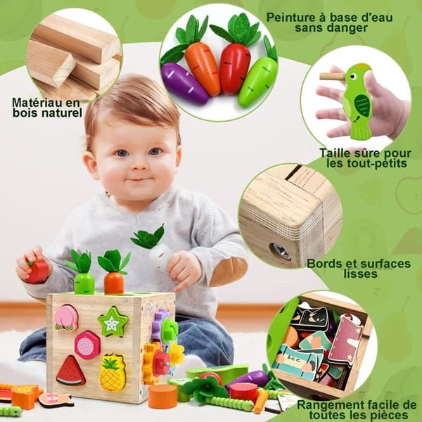 5 i 1 Aktivitetkub för Baby - Aktivitets- och Utvecklingsleksaker, 49 delar - Leksak Flicka 18 månader, Montessori 1-års Present Flicka Pojke