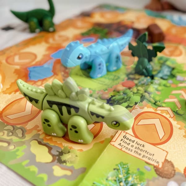 WOOPIE rakennussarja 2-in-1 dinosauruslautapeli + 46 kpl noppaa