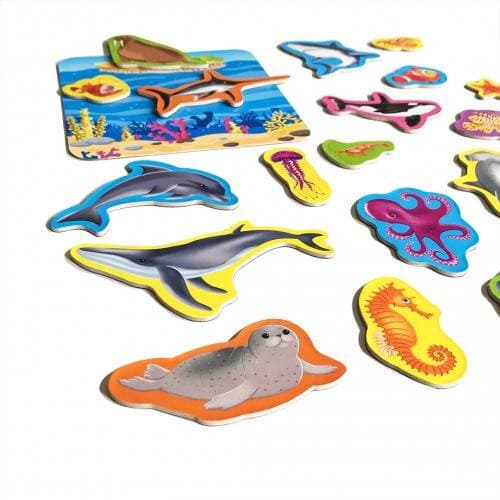 MAGNETISK SÆT SEA LIFE MED BOARD MAGNETER PUSLE ROTER KAFER