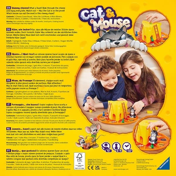 Ravensburger - 24558 - Brädspel Katt och Mus för Barn från 4 År - 2 till 4 Spelare - Gåvor för Barn