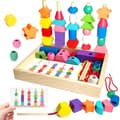 Miniatyrbild 1 av 6: Leksak Barn 3 År - 3 i 1 Trä Perle Trädgårdsleksak - Stapelbar och Trä Trådlek, Montessori Spel 2 År, Utbildningsspel 2 År