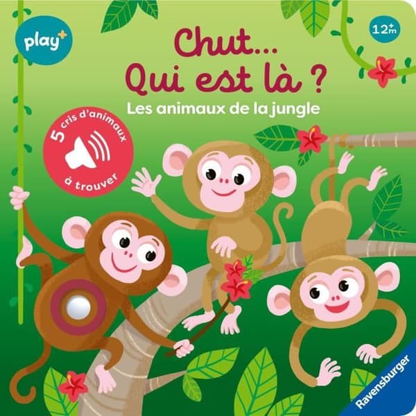 Ravensburger play+, Shh...vem är där? Djungeldjur, bok, första ålder, baby