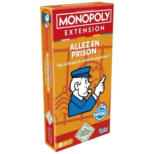 Monopoly Go to Jail Expansion, gör det klassiska Monopoly-spelet roligare och snabbare, brädspel, 2 till 6 spelare, 40 m