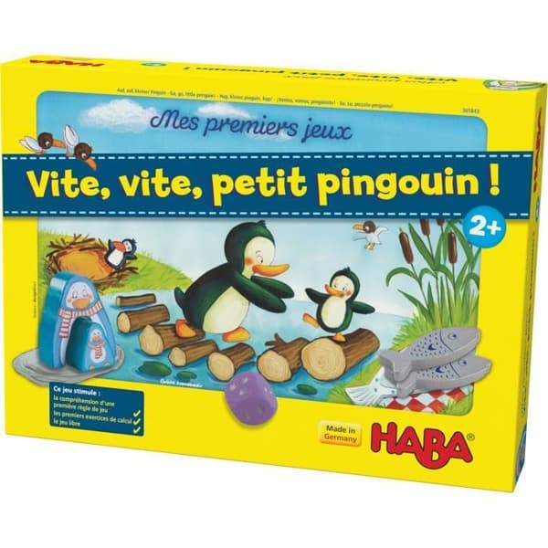 HABA - Mina första spel - Fort, fort, lilla pingvin! - Spel för barn 2 år och uppåt - Löppspel - Stimulerar räkneövningar