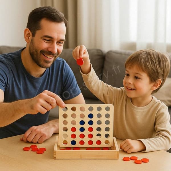 Spel 4 I Rad i Trä För Barn och Vuxna Från 6 År Strategiskt, Lättsamt och Utbildande Sällskapsspel Lätt Att Transportera