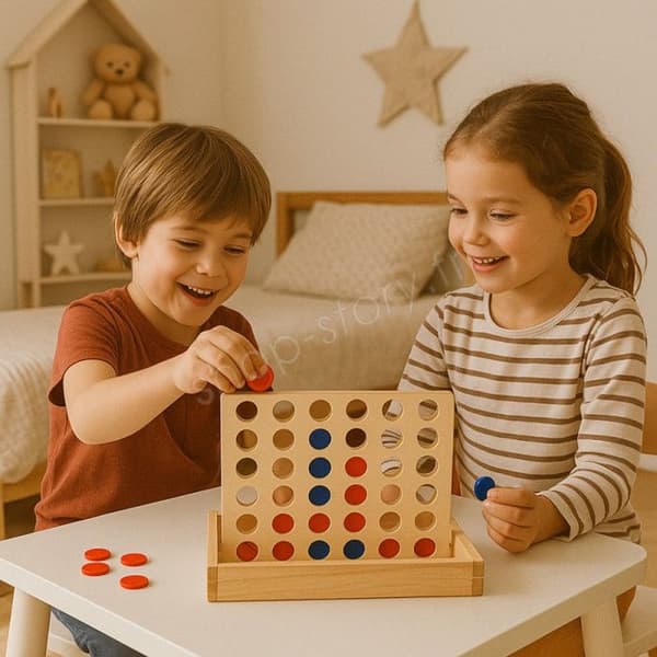 Spel 4 I Rad i Trä För Barn och Vuxna Från 6 År Strategiskt, Lättsamt och Utbildande Sällskapsspel Lätt Att Transportera