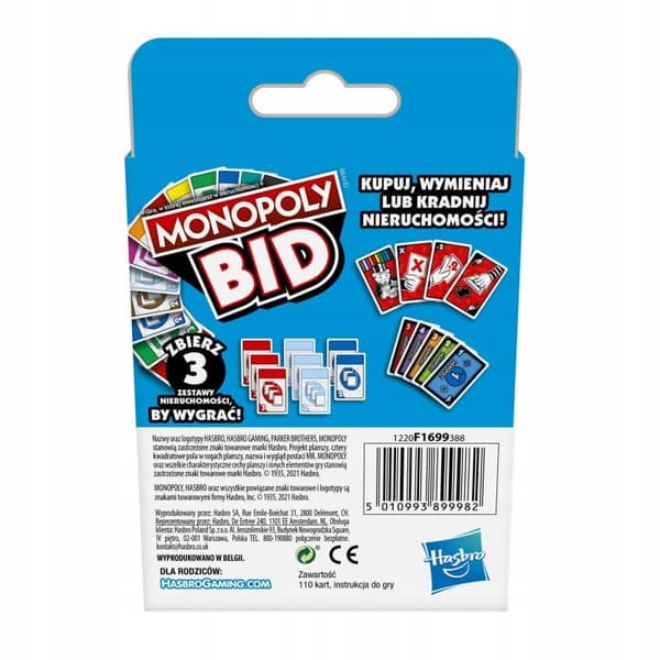 Hasbro Gaming Monopoly Bid Card Game polsk version
