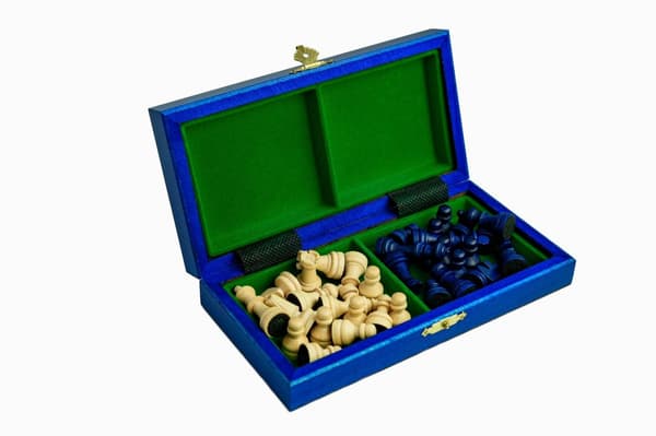 MAGNETISK mini-skak i træ - blå
