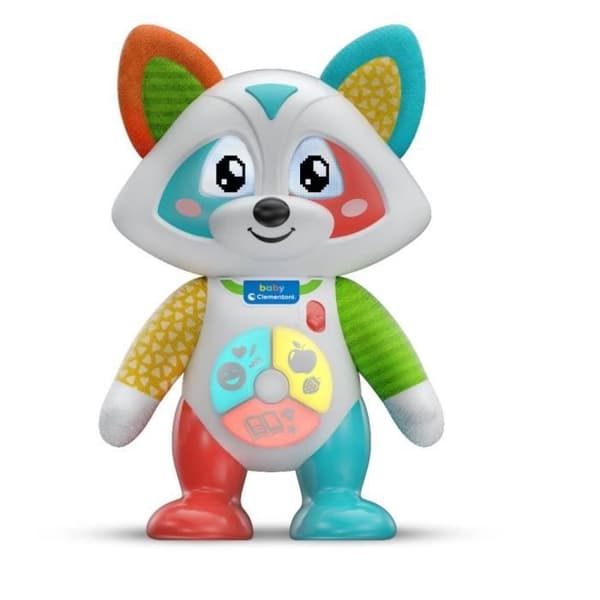 Baby Clementoni - Oliver, den lekfulla tvättbjörnen - Interaktivt spel - 4 spellägen: Känslor, Måltider, Berättelse och Utforskning.