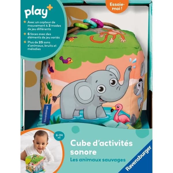 Ravensburger play+, Ljudaktivitet kub - Vilda djur, 0-12 månader, Första året, baby