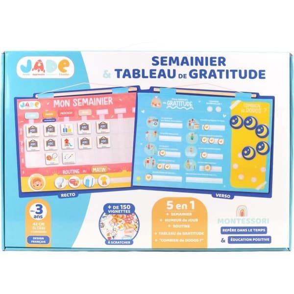Gratitude Weekly Calendar for Children - JADE - Montessori - Pedagogiskt spel - Humör - Sömn - Barnspel - Fransk design