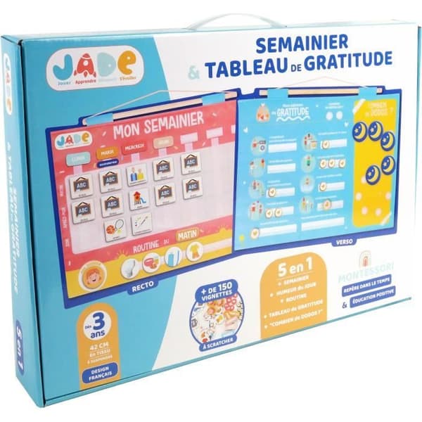 Gratitude Weekly Calendar for Children - JADE - Montessori - Pedagogiskt spel - Humör - Sömn - Barnspel - Fransk design