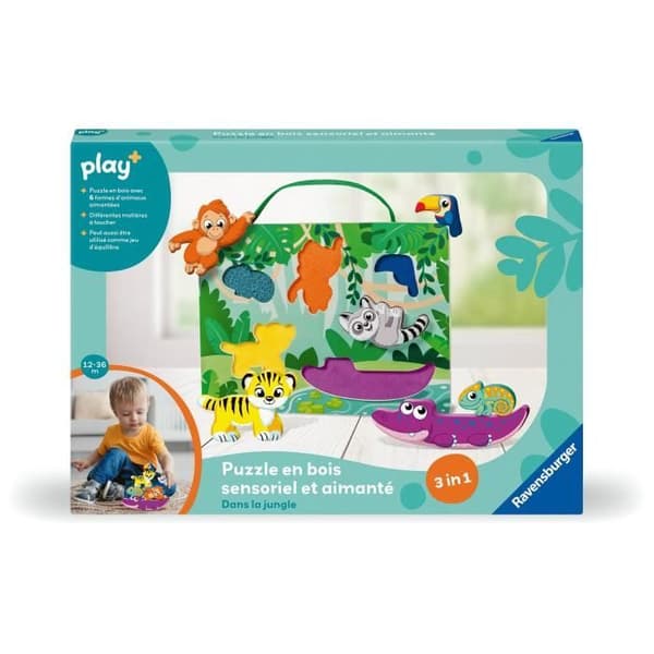 Ravensburger play+, Sensoriskt och magnetiskt träpussel - I djungeln, 6-36 månader, Första ålder, baby