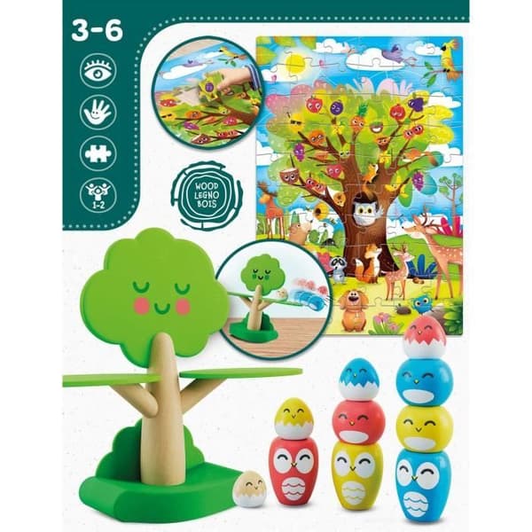 Träbalansering - Montessori-spel - MONTESSORI TRÄ - Balansspel, Träd och fåglar