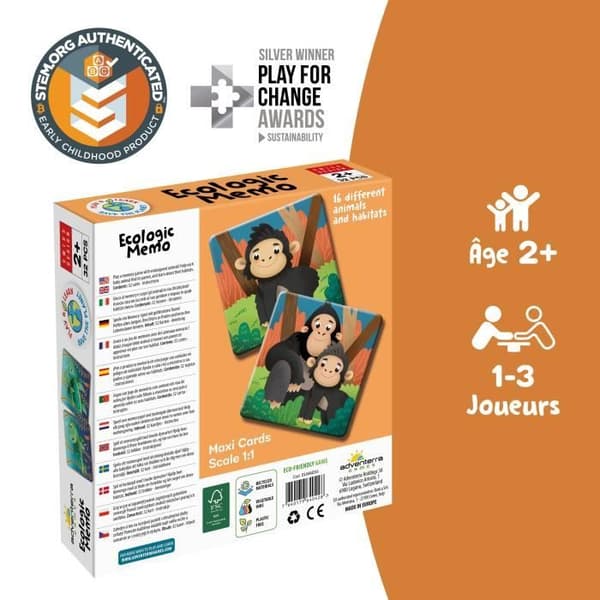 Utbildningsspel - GEOMAG - Ecologic Memo Djur i Risk - Memoryspel - Utrotningshotade Djur - Förälder/bebis förening