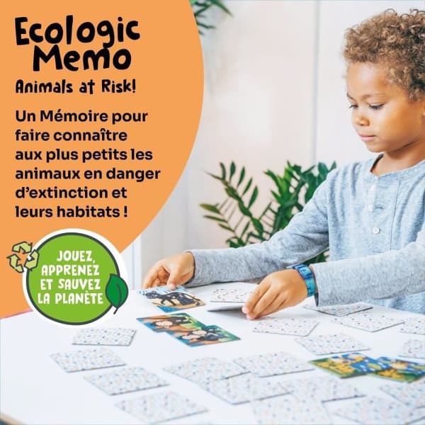 Utbildningsspel - GEOMAG - Ecologic Memo Djur i Risk - Memoryspel - Utrotningshotade Djur - Förälder/bebis förening