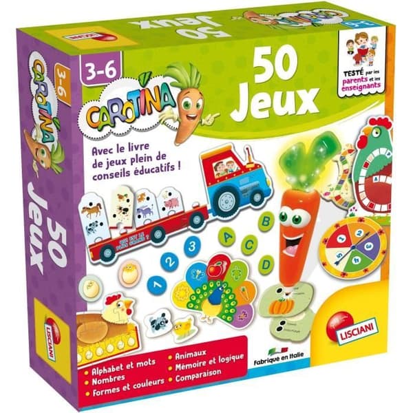 Carotina 50-spel, Pedagogisk spellåda, LISCIANI GIOCHI, Röd, Föräldranärvaro, 3 år och äldre