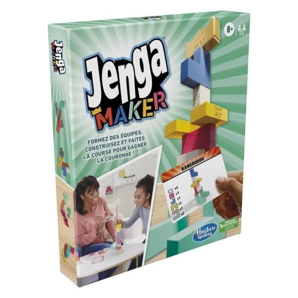 Jenga Maker, staplingstorn med äkta massiva träblock, spel för barn från 8 år och uppåt, för 2 till 6 spelare