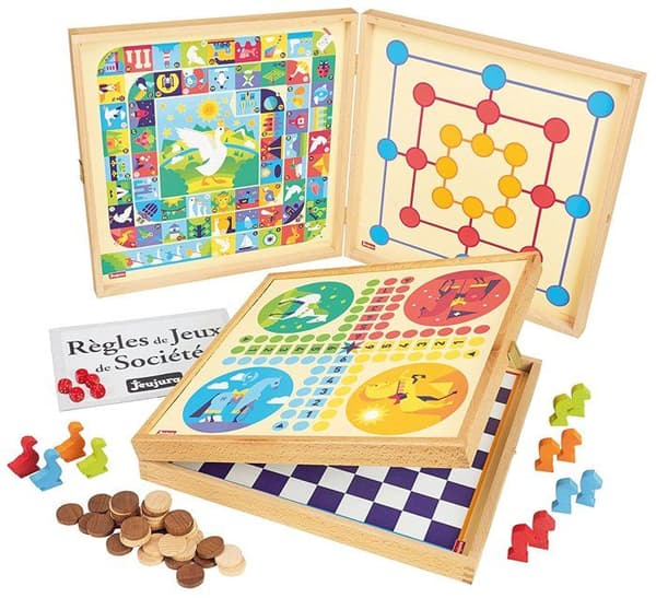 JEUJURA Trälåda med klassiska spel - 50 regler - Träbönder