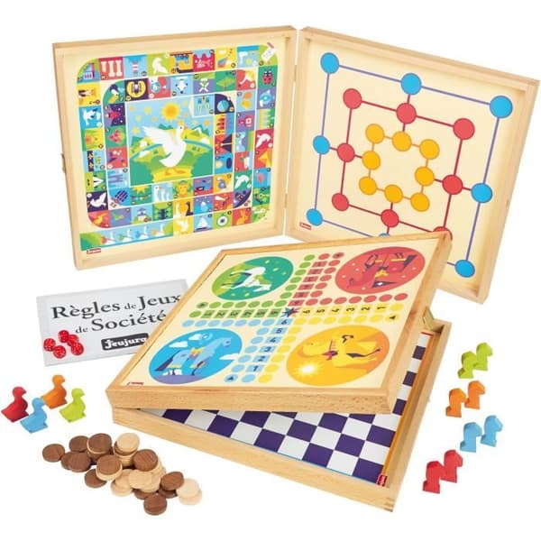 JEUJURA Trälåda med klassiska spel - 50 regler - Träbönder