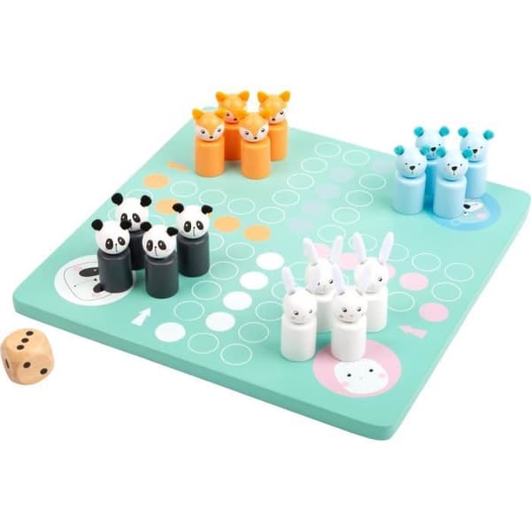 Small Foot 11462 Ludo träbjörn, färgglada små hästar brädspel med leksaksdjur figurer, mångfärgad