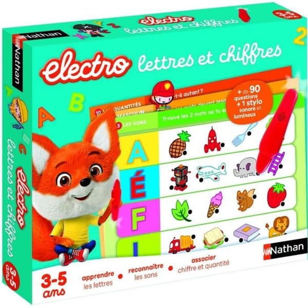 Elektroniskt pedagogiskt spel - NATHAN - Elektrobokstäver och siffror - För barn från 3 år och uppåt - Flerfärgad