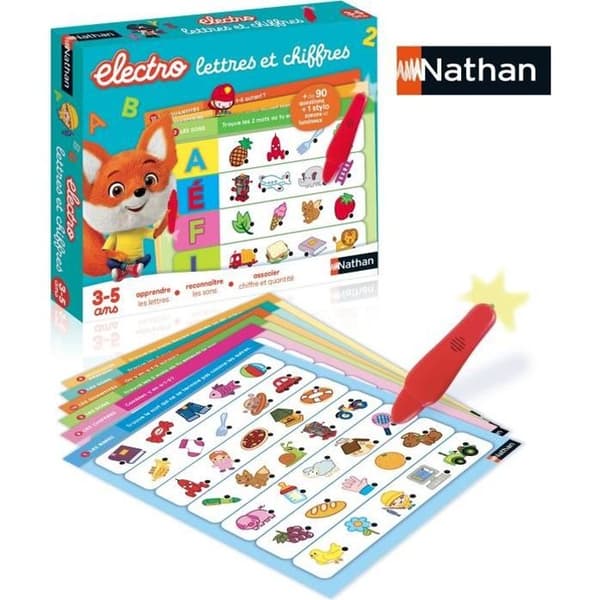 Elektroniskt pedagogiskt spel - NATHAN - Elektrobokstäver och siffror - För barn från 3 år och uppåt - Flerfärgad