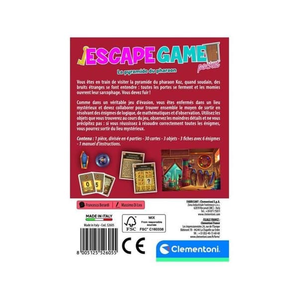 Escape Game Pocket brädspel - Faraos pyramid - Clementoni - Barn - 2 spelare eller fler - Brun