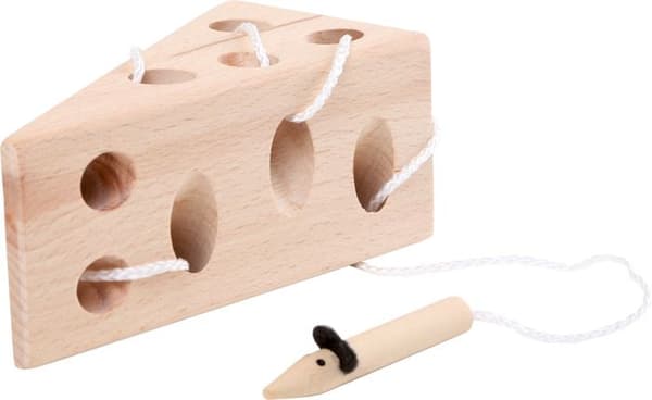 Träleksak - Legler - Liten Fot Ost Natur med Mus - 6x11x5 cm - Från 3 år - Finmotorik