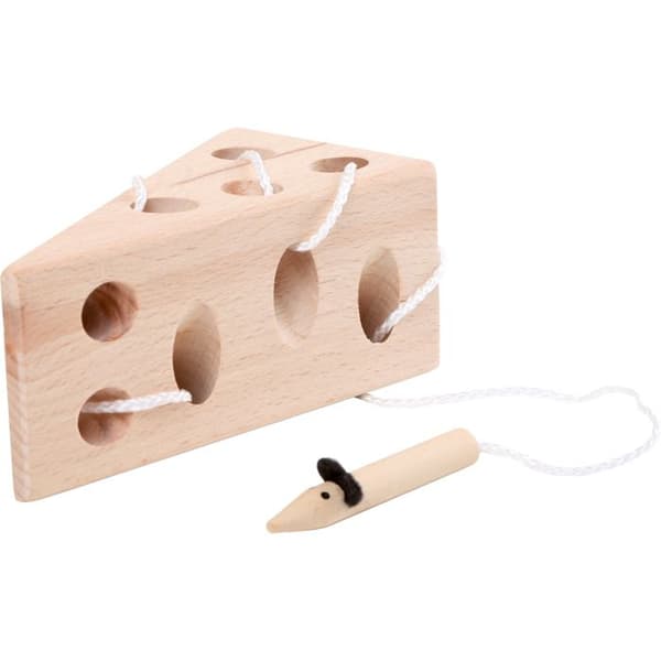 Träleksak - Legler - Liten Fot Ost Natur med Mus - 6x11x5 cm - Från 3 år - Finmotorik