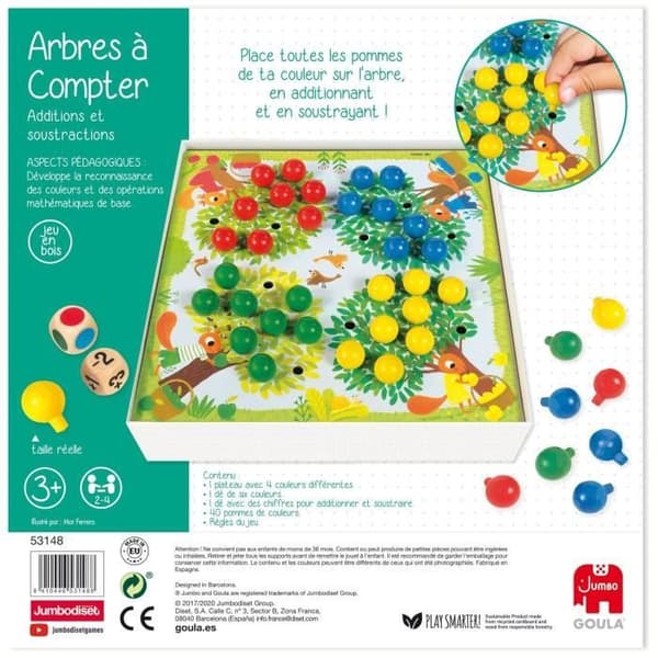 Pedagogiskt spel - GOULA - Räkna träd - Trääpplen och tärningar