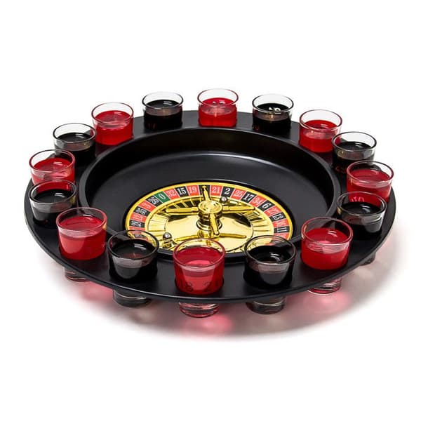 Relaxdays 10010182 Drickroulettspel Rysk roulette 16 snapsglas Kvällsdrinkspel, svart-röd 10010182