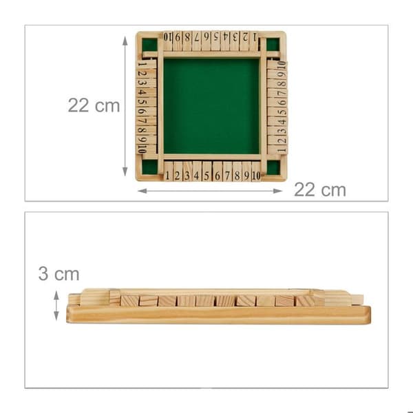 Shut The Box Brädspel - RELAXDAYS - Paket med 10 resespel - Naturligt-gröna trätärningar