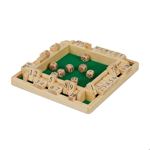 Shut The Box Brädspel - RELAXDAYS - Paket med 10 resespel - Naturligt-gröna trätärningar