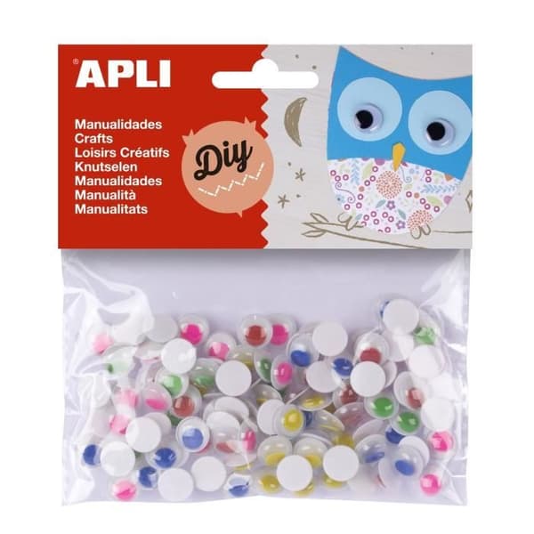 APLI rörliga ögon - Påse med 100 runda lim för att stimulera barns fantasi och kreativitet