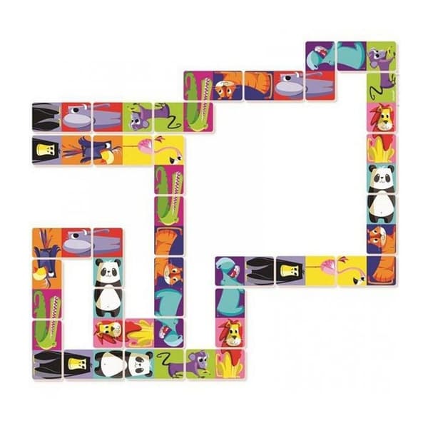 Jungle Dominoes - JANOD - 2 sätt att leka - Roliga djur och siffror - För barn från 3 år