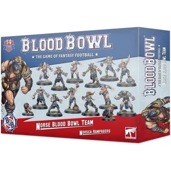 Parti med 22 Games Workshop Blood Bowl-figurer - Team Nordiques: Norsca Rampagers - beige/brun/blå - TU