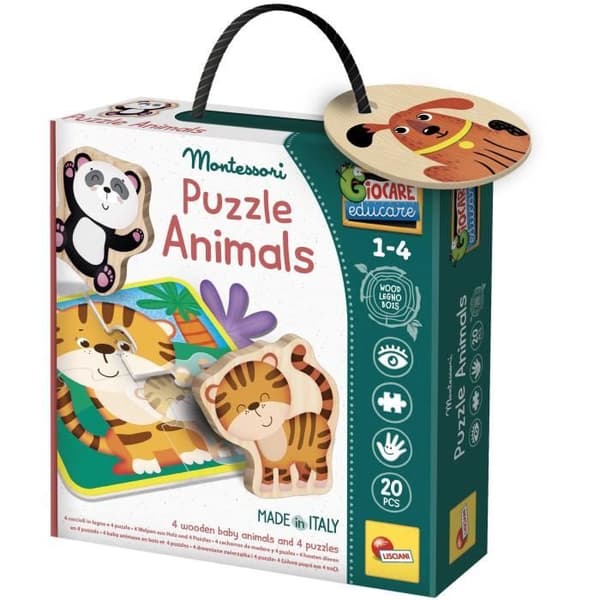 Pussel med djur - Montessori spel - MONTESSORI TRÄ - Texturerade bitar, Realistiska illustrationer